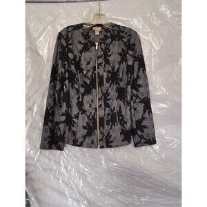 Chico's Blazer Women's 1 (Medium ) Black Floral Full Zip Pockets